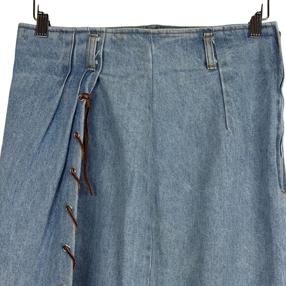 Vtg Be Bop Denim Maxi Skirt Sz 11 Leather Cord Whip Stitch Wrap Detail Lt Wash - Picture 2 of 9